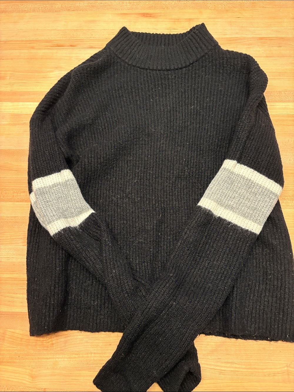 Women’s Black Sweater with Gray Elbow Stripes
